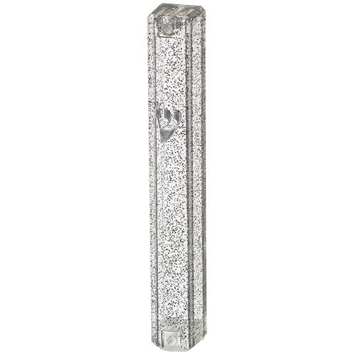 Art Judaica: Mezuzah Case -Plastic Dotted Dark Silver with Rubber Cork 12cm