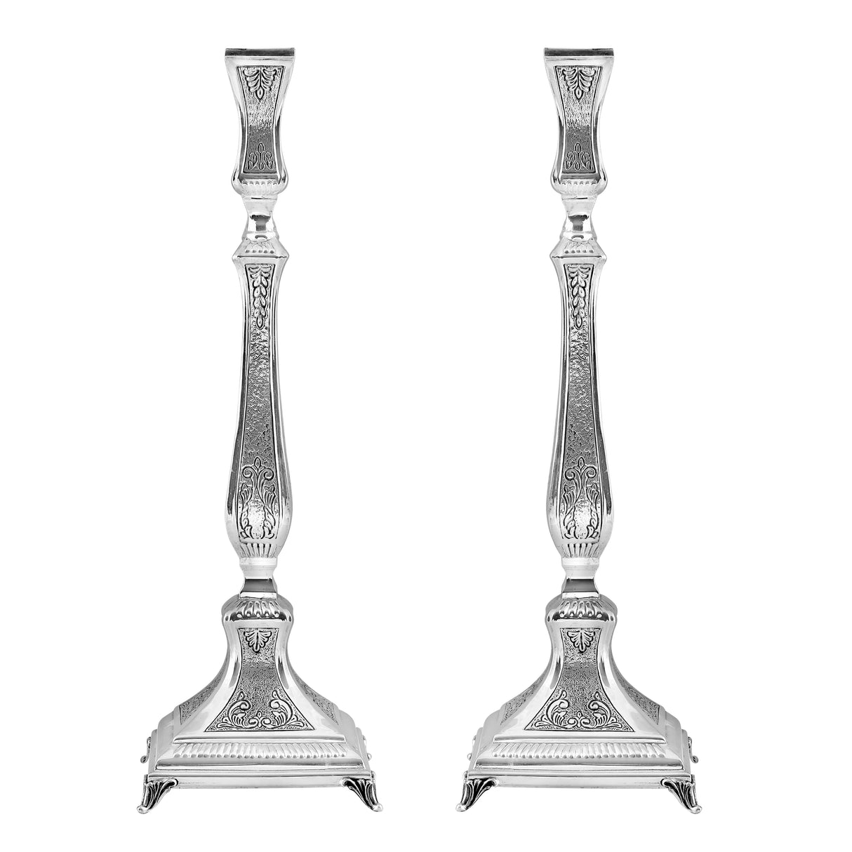 Haddad Bros : Candlesticks - Silver Dipped - Classic Design - Floral 30cm