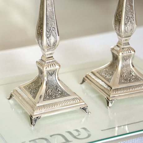 Haddad Bros : Candlesticks - Silver Dipped - Classic Design - Floral 30cm