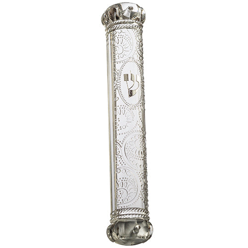 Art Judaica: Mezuzah Case -Acrylic- Crown Series -Silver/Clear 12cm