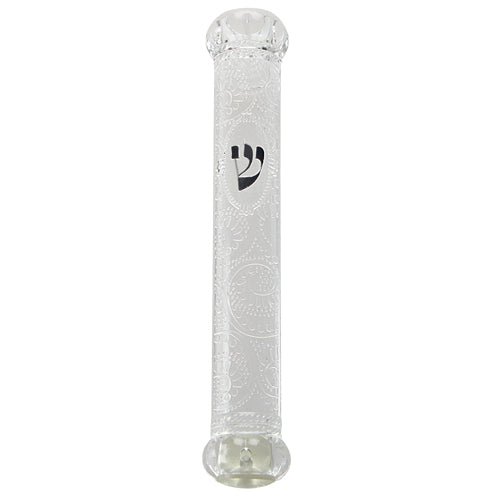 Art Judaica:Mezuzah Case -Acrylic- Crown Series White/Clear 15 cms