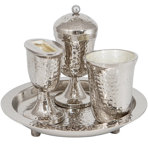 Art Judaica: Havdalah Set - Hammered metal-Silver Colour