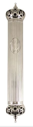 Art Judaica: Mezuzah Case -Acrylic- Crown Series Silver 12 cms