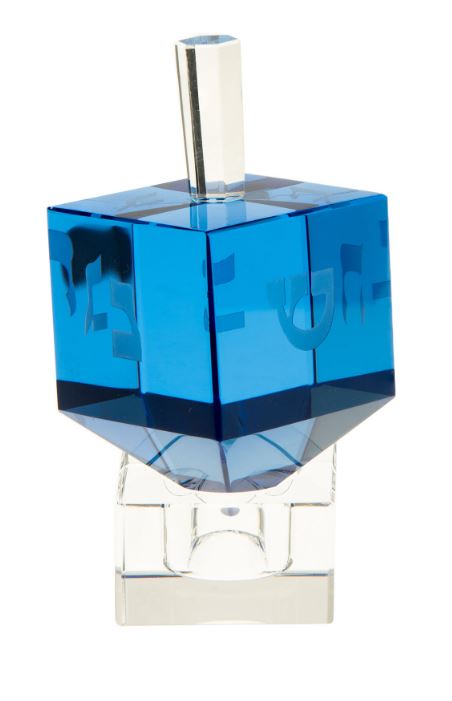 Classic Crystal Dreidel-Blue- With Stand