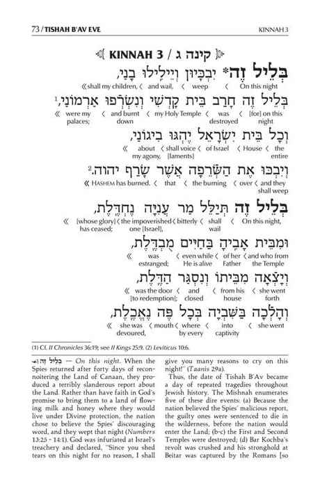 Schottenstein Ed Kinnos / Tishah B'av Siddur - Ashkenaz - Full Size H/C