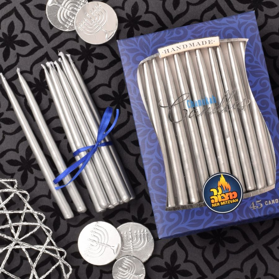 Ner Mitzvah Metallic Silver Chanukah 45pk Candles