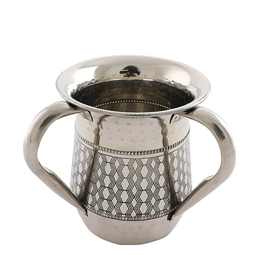 Art Judaica: Washing Cup Stainless Steel Silver Diamond Design 13cm