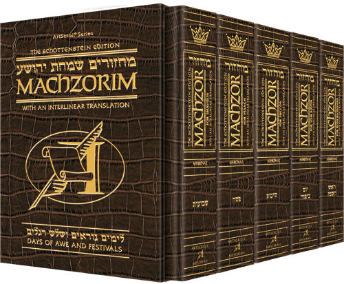 Schottenstein Interlinear Machzor 5 Vol. Set Full Size Alligator Leather - Ashkenaz