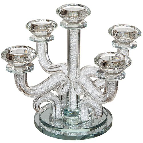 Art Judaica: Candelabra - 4 Branches- Crystal Curve Design 23cm