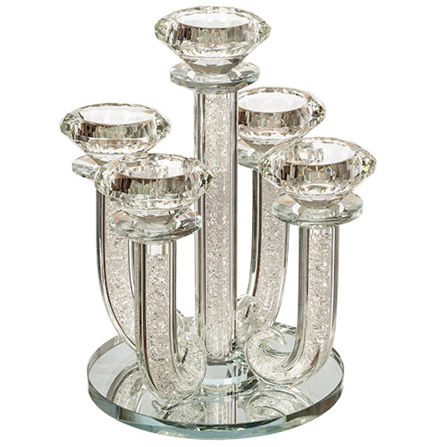 Art Judaica: Candelabra - 5 Branches-Crystal Straight Design 23cm