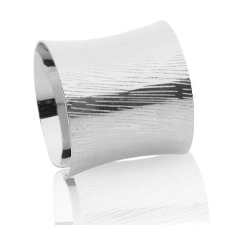 Set of 6 Napkin Rings - Stainless Steel Bevel Design -Silver Colour