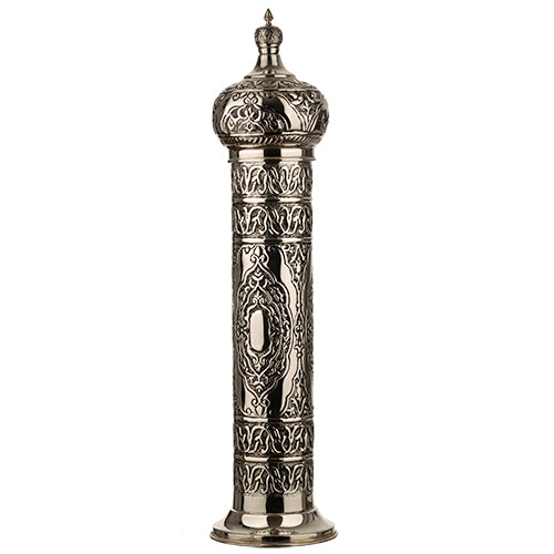 Art Judaica: Megillah Scroll Case - Silver Plated Oriental Design For 20/24 Cm