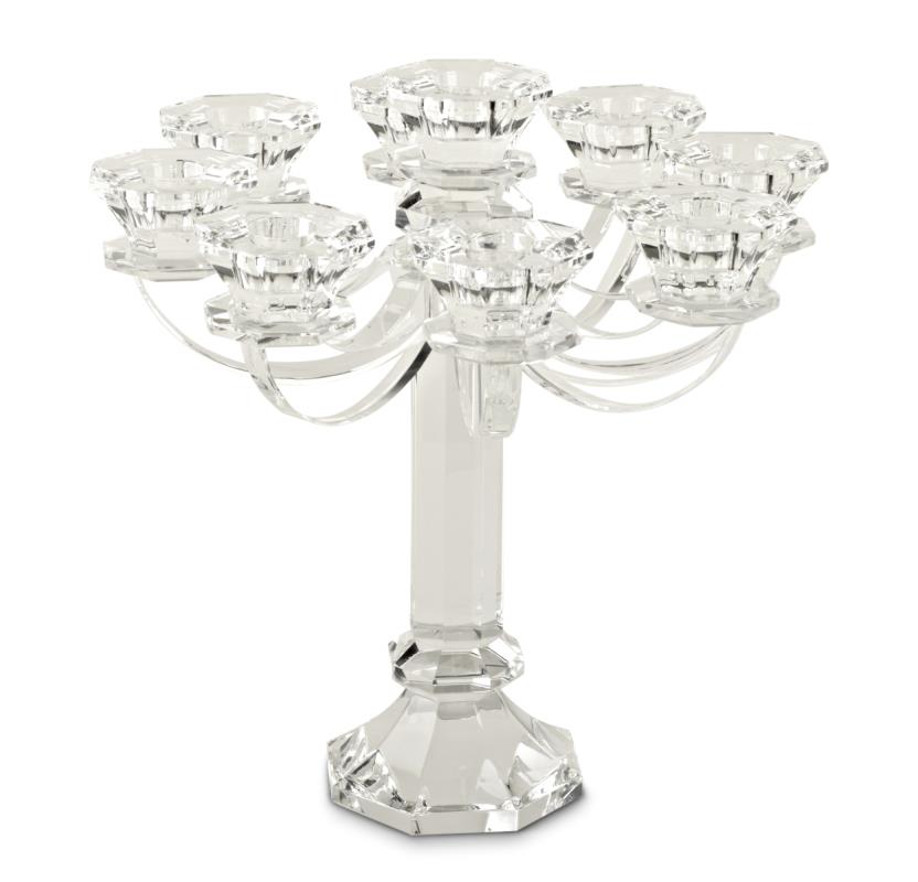 Art Judaica: Candelabra - 9 Branches- Clear Crystal Design 25cm