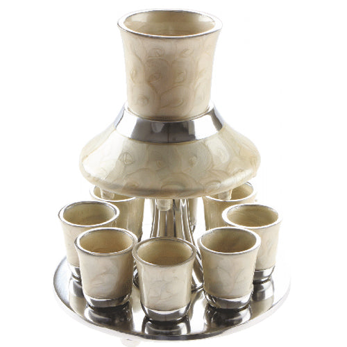 Art Judaica: Kiddush Wine Fountain Set -Anodized Aluminium - Pearl