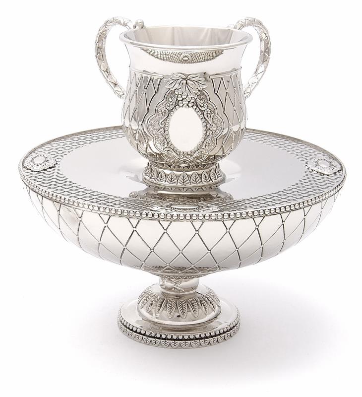 Art Judaica: Mayim Achronim Set - Pearl Design-Nickel